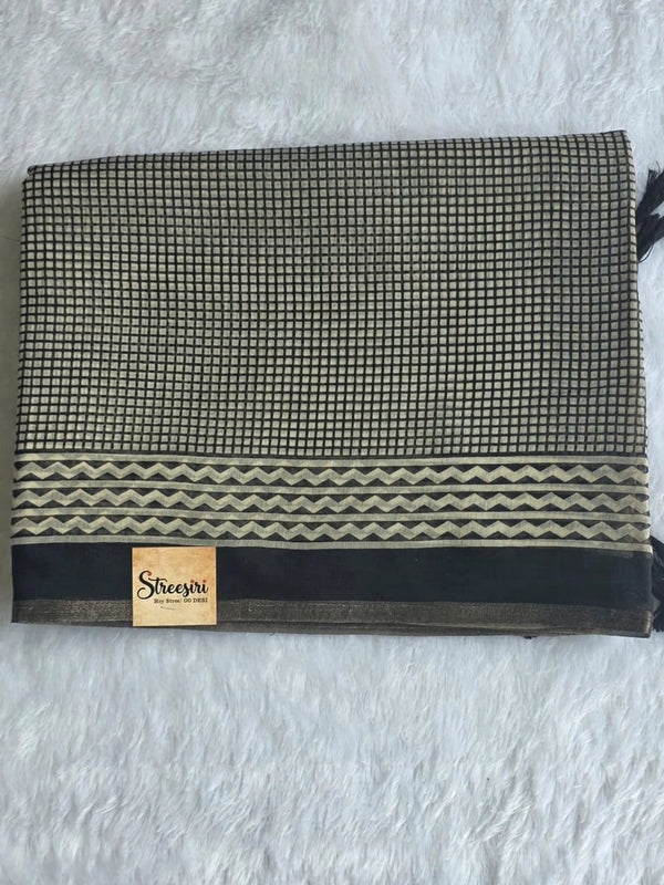 Trishya Checks Black Cotton Saree