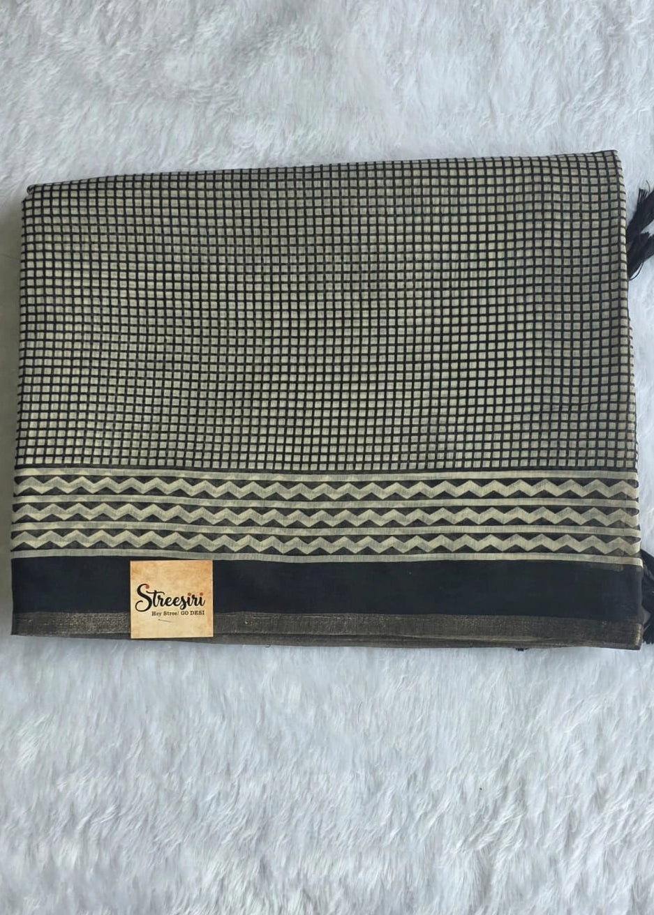 Trishya Checks Black Cotton Saree