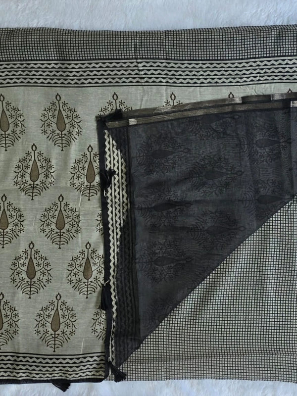 Trishya Checks Black Cotton Saree