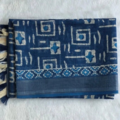 Light Weight Indigo Cotton Silk Saree