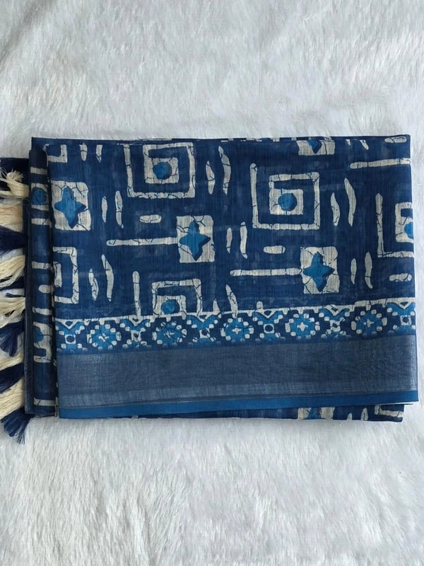 Light Weight Indigo Cotton Silk Saree