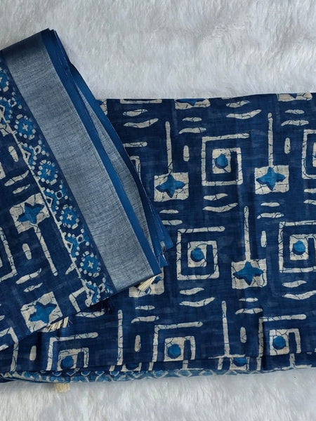 Light Weight Indigo Cotton Silk Saree