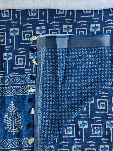 Light Weight Indigo Cotton Silk Saree