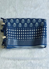 Light Weight Indigo Flower Cotton Silk Saree