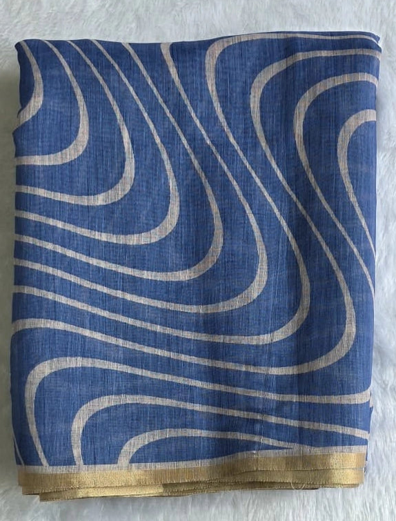 Light Weight Beige Powder Blue Cotton Silk Saree
