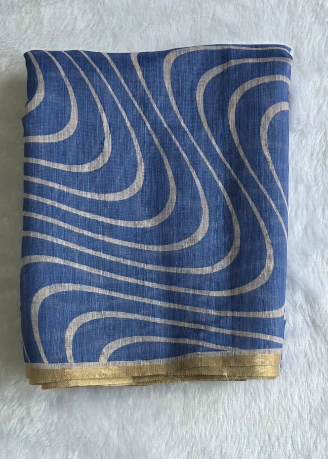 Light Weight Beige Powder Blue Cotton Silk Saree