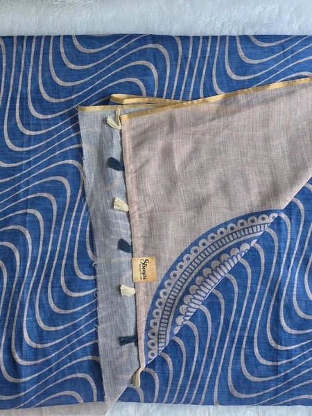 Light Weight Beige Powder Blue Cotton Silk Saree