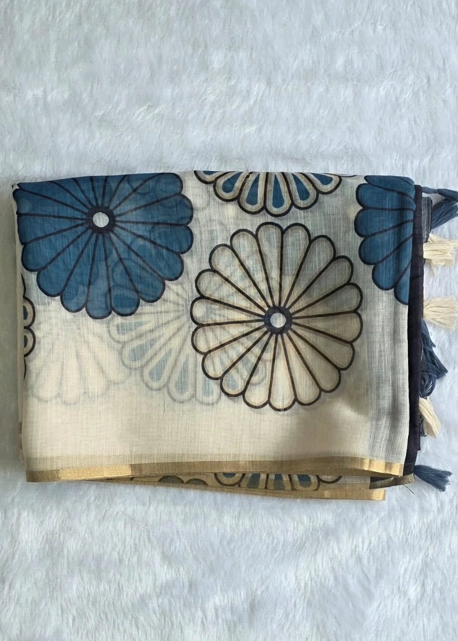 Light Weight Half White Grey Cotton Silk Saree