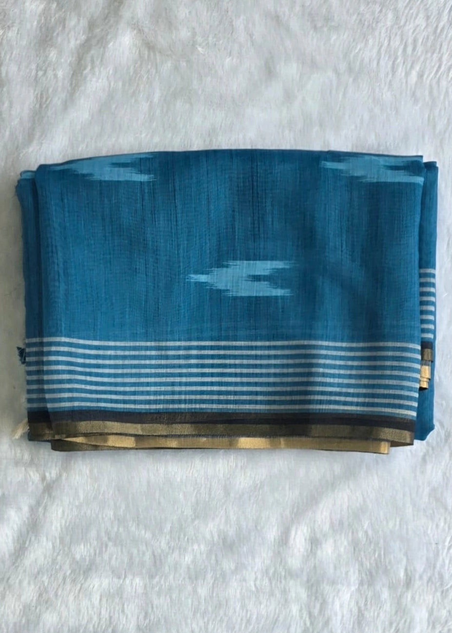 Light Weight Black Teal Blue Cotton Silk Saree