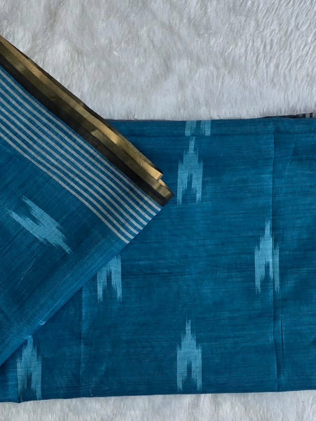 Light Weight Black Teal Blue Cotton Silk Saree