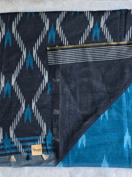 Light Weight Black Teal Blue Cotton Silk Saree