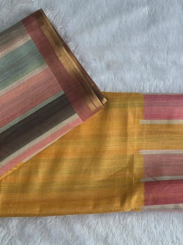 Light Weight Yellow Cotton Silk Saree