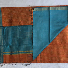 Checks Orange Blue Semi Silk Saree