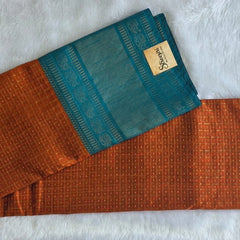 Checks Orange Blue Semi Silk Saree