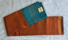 Checks Orange Blue Semi Silk Saree