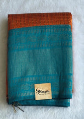 Checks Orange Blue Semi Silk Saree