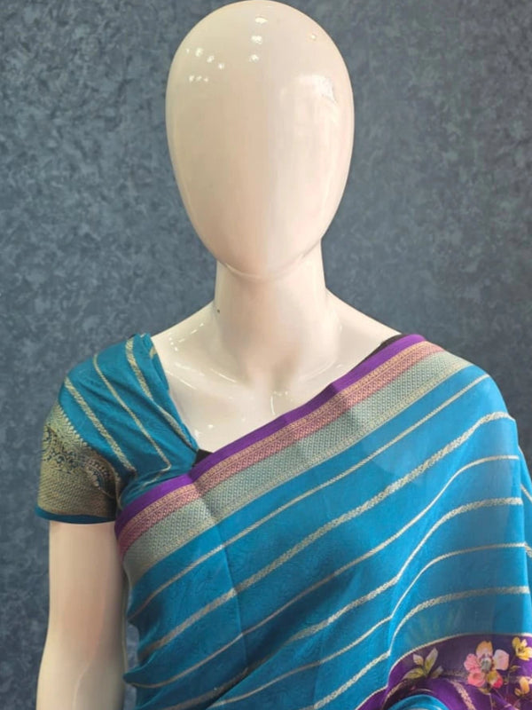 Savaya Blue Purple Semi Silk Saree