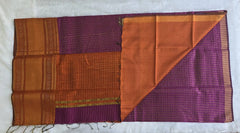 Checks Purple Orange Semi Silk Saree