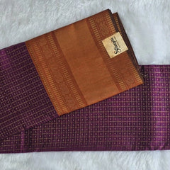 Checks Purple Orange Semi Silk Saree