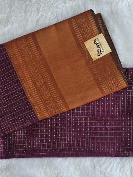 Checks Purple Orange Semi Silk Saree