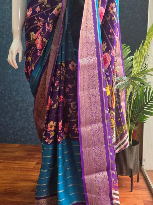 Savaya Blue Purple Semi Silk Saree