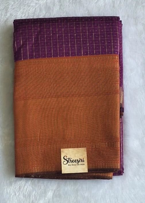 Checks Purple Orange Semi Silk Saree
