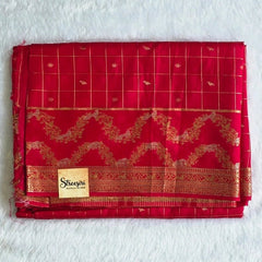 Big Checks Reddish Pink Semi Silk Saree
