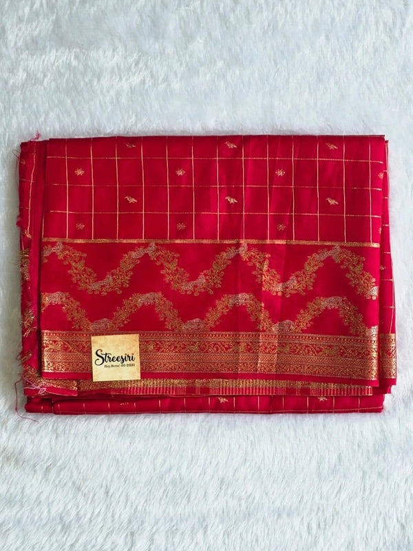 Big Checks Reddish Pink Semi Silk Saree