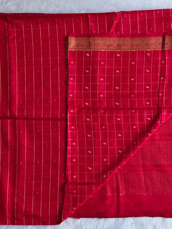 Big Checks Reddish Pink Semi Silk Saree