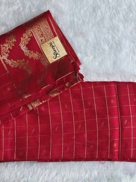 Big Checks Reddish Pink Semi Silk Saree