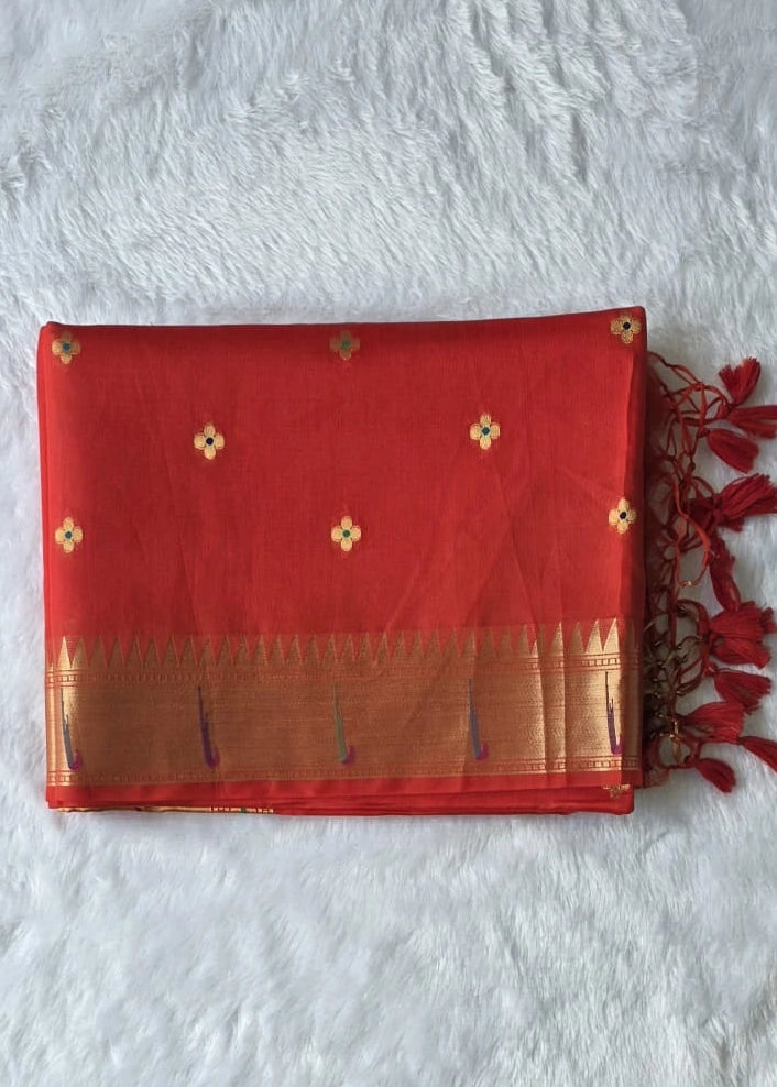 Paithani Red Chanderi Saree