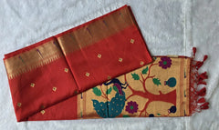 Paithani Red Chanderi Saree