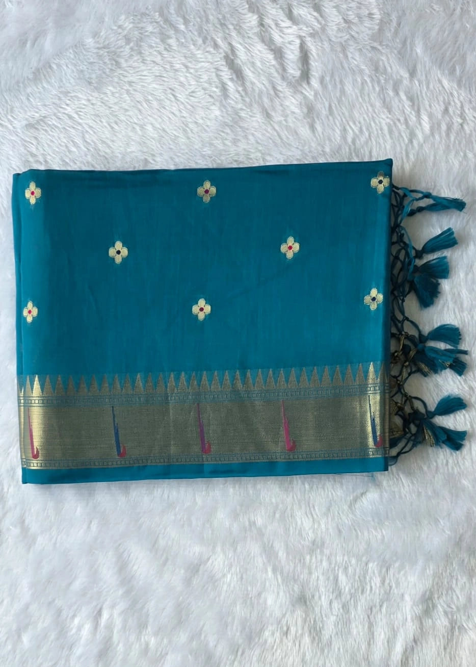 Paithani Blue Chanderi Saree