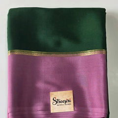 Pure Mysore Crepe Bottle Green Peach Silk Saree