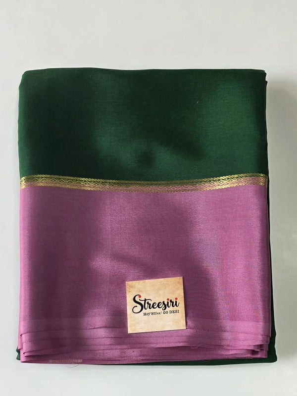 Pure Mysore Crepe Bottle Green Peach Silk Saree
