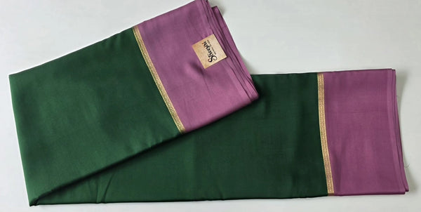 Pure Mysore Crepe Bottle Green Peach Silk Saree