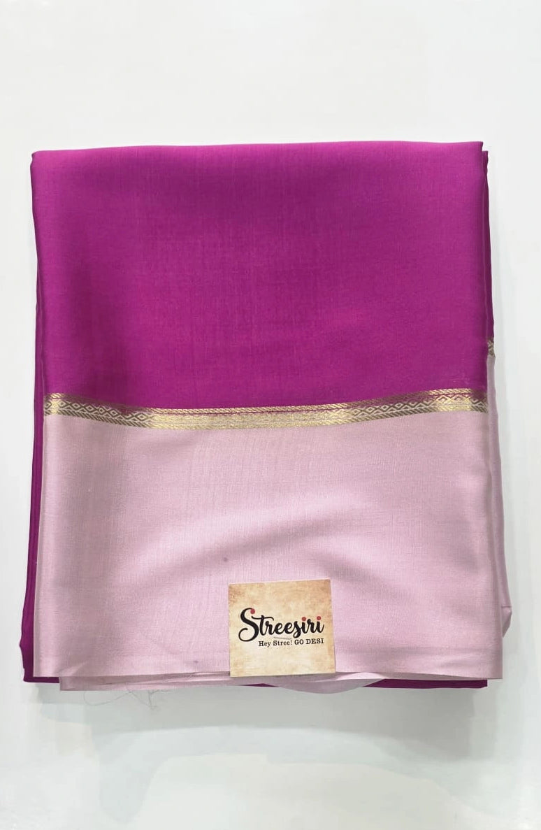 Pure Mysore Crepe Pink Peach Silk Saree