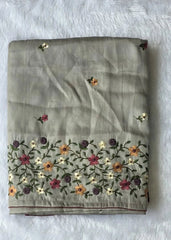 Satin Silver Tussar Saree