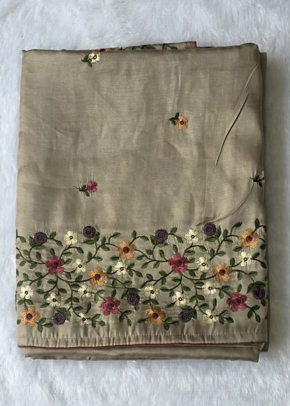 Satin Beige Tussar Saree