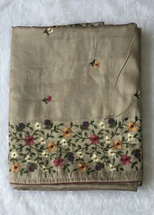 Satin Beige Tussar Saree
