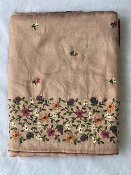 Satin Light Sandy Brown Tussar Saree