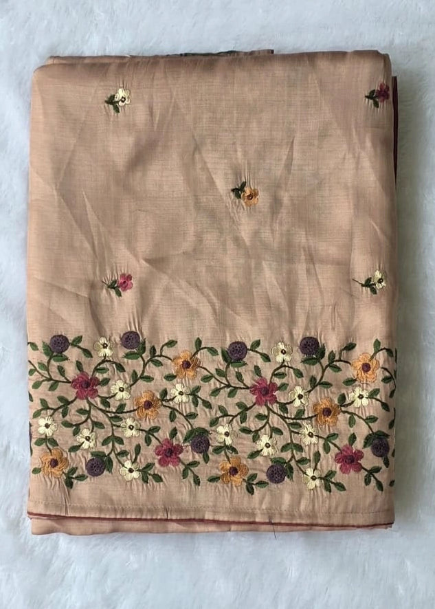 Satin Light Sandy Brown Tussar Saree