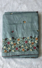 Satin Teal Tussar Saree