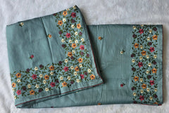 Satin Teal Tussar Saree