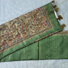 Kalamkari Deep Magenta Tussar Saree