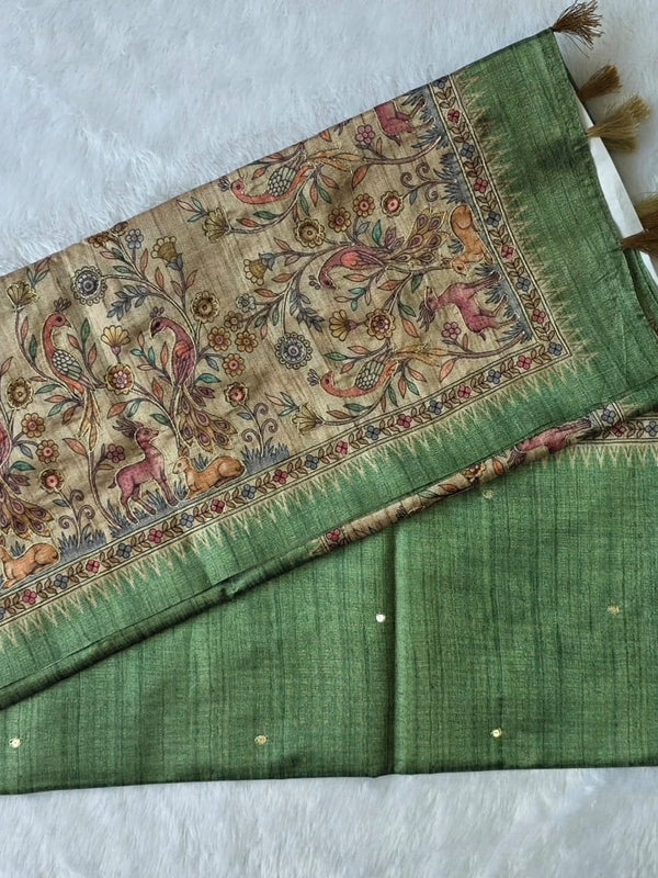 Kalamkari Deep Magenta Tussar Saree