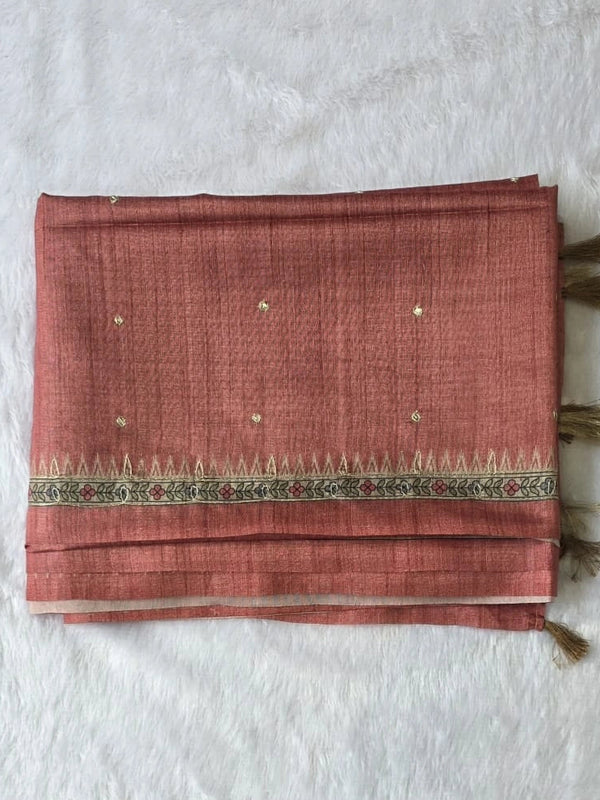 Kalamkari Deep Magenta Tussar Saree