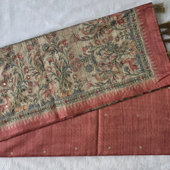 Kalamkari Deep Magenta Tussar Saree