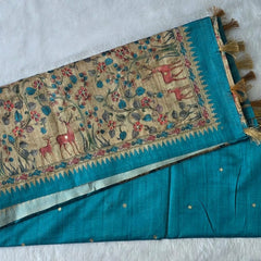 Kalamkari Deep Magenta Tussar Saree