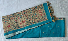 Kalamkari Blue Tussar Saree